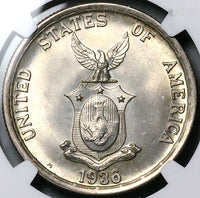 1936 NGC MS 64 Philippines Roosevelt Quezon Peso Silver Commonwealth Commemorative Coin (25012501C)