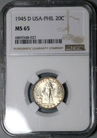 1945-D NGC MS 65 Philippines 20 Centavos GEM WWII USA Silver Coin (24041903C)