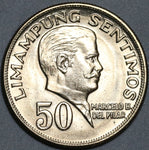 1972 Philippines 50 Sentimos GEM BU Marcelo Del Pilar Coin (25020701R)