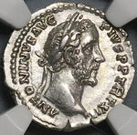 148 Antoninus Pius NGC Ch AU Roman Empire Denarius Aequitas Scales (24020701C)