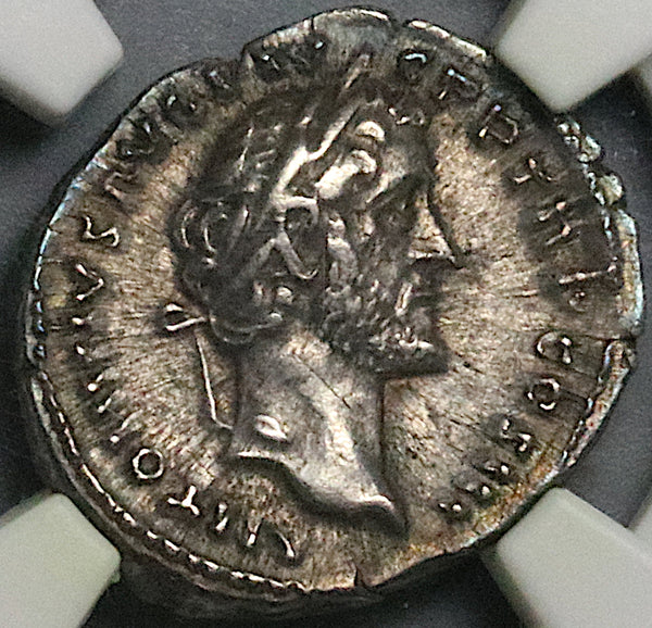 140 NGC XF Antoninus Pius Roman Empire Denarius Apollo Lyre Patera (24073102C)