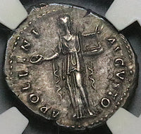 140 NGC XF Antoninus Pius Roman Empire Denarius Apollo Lyre Patera (24073102C)