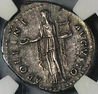 140 NGC XF Antoninus Pius Roman Empire Denarius Apollo Lyre Patera (24073102C)