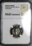 140 NGC XF Antoninus Pius Roman Empire Denarius Apollo Lyre Patera (24073102C)