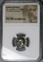 71 BC NGC Ch XF Aquillius Roman Republic Denarius Virtus Sicilia  (24081702C)