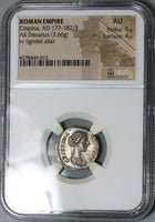 177 NGC AU Crispina Roman Empire Denarius Marriage Commodus Altar (23080201C)