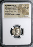 82 BC NGC VF Censorinus Denarius Roman Republic Venus Chariot Biga (24062303C)