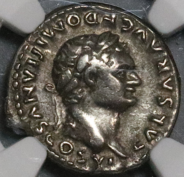 79 NGC VF Domitian Roman Empire Denarius Caesar Vesta Vesuvius Pompeii (23080801C)