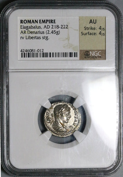 218 NGC AU Elagabalus Denarius Roman Empire Libertas Liberty