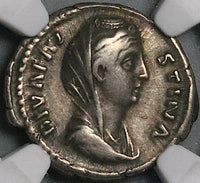 138 Ch F Faustina Sr Roman Empire Posthumous Denarius Veiled Fortuna Aeternitas (24032201C)