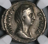 138 Ch F Faustina Sr Roman Empire Posthumous Denarius Veiled Fortuna Aeternitas (24032201C)