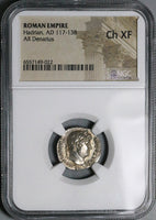 125 NGC Ch XF Hadrian Roman Empire Denarius Roma Spear Parazonium (24101204C)