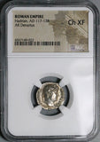 125 NGC Ch XF Hadrian Roman Empire Denarius Roma Spear Parazonium (24101204C)