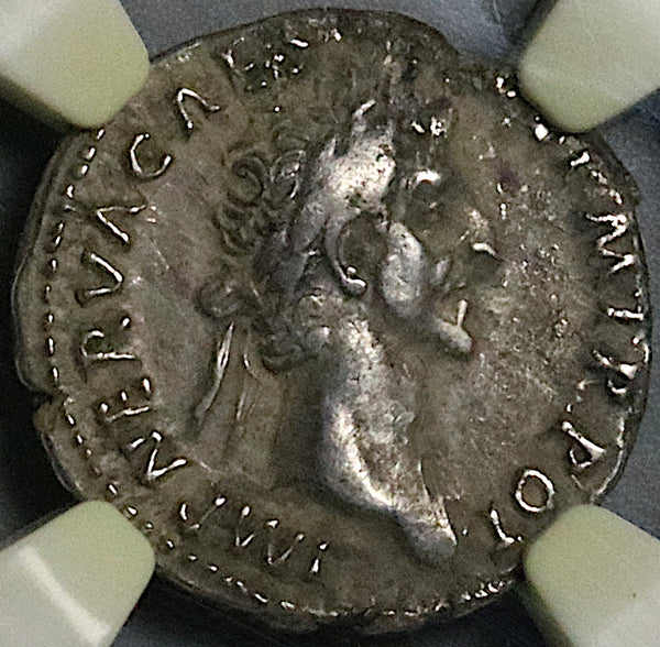 97 NGC Ch VF Nerva Roman Empire Denarius Sacrificial Priest Implements (24081701C)