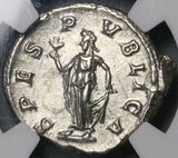 222 NGC AU Severus Alexander Denarius Roman Empire Spes Flower (23060301C)