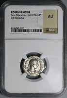 222 NGC AU Severus Alexander Denarius Roman Empire Spes Flower (23060301C)