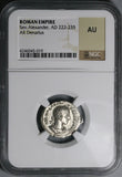 222 NGC AU Severus Alexander Denarius Roman Empire Spes Flower (23060301C)