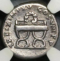 80 NGC Ch F Titus Denarius Roman Empire Chairs Coliseum Vesuvius Commemorative (24051702C)