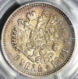 1901 фз PCGS AU Russia Rouble Nicholas II Czar Petersburg Silver Coin (24121701C)