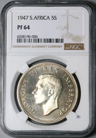 1947 NGC PF 64 South Africa 5 Shillings George VI Proof Springbok Silver Coin (23062802C)