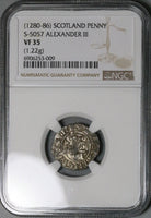 1280 NGC VF 35 Scotland Penny Alexander III Hammered Silver Coin (24102303C)