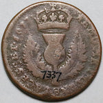 1677 Scotland Bawbee 6 Pence Charles II Thistle Copper Coin (24060702R)