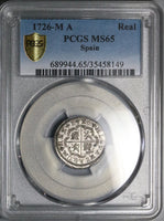 1726-M PCGS MS 65 Spain 1 Real Philip V Madrid Mint State Coin POP 1/0 (24121201C)