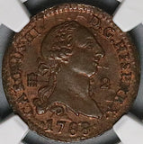 1788/9 NGC MS 63 Spain 2 Maravedis Charles III Segovia Mint Overdate Coin Pop 1/1 (24091101D)