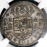 1718-J NGC AU 50 Spain 2 Reales Philip V Silver Segovia Coin POP 2/5 (24060901C)