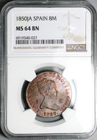 1850-JA NGC MS 64 Spain 8 Maravedis Isabel 2 Jubia Mint Coin POP 3/0 (24112401D)