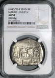 1650 NGC AU 58 Spain 8 Reales Madrid Mint Philip IV Cob Silver Coin POP 1/1 (24112002D)