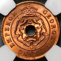 1943 NGC MS 65 RD Southern Rhodesia 1/2 Penny Full Red Coin (24022501C)