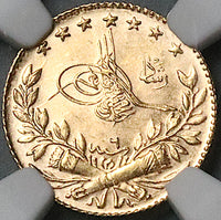 1914 NGC MS 64 Turkey Gold 25 Kurush 1327/6 Ottoman Empire 73k Coin POP 1/0 (24102501D)