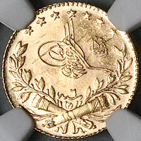 1914 NGC MS 64 Turkey Gold 25 Kurush 1327/6 Ottoman Empire 73k Coin POP 1/0 (24102501D)