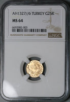 1914 NGC MS 64 Turkey Gold 25 Kurush 1327/6 Ottoman Empire 73k Coin POP 1/0 (24102501D)