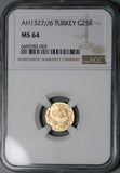 1914 NGC MS 64 Turkey Gold 25 Kurush 1327/6 Ottoman Empire 73k Coin POP 1/0 (24102501D)