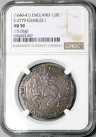 1640 NGC AU 50 Charles I 1/2 Crown Great Britain England Coin POP 2/0 (25012301C)