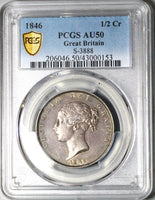 1846 PCGS AU 50 Victoria 1/2 Crown Great Britain Sterling Silver Coin (25020903C)