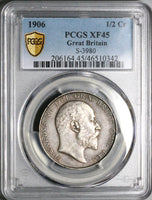 1906 PCGS XF 45 Edward VII 1/2 Crown Great Britain  Silver Coin (25030903C)