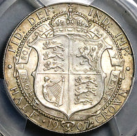 1907 PCGS AU 55 Edward VII 1/2 Crown Great Britain Rare Silver Coin (25021801C)