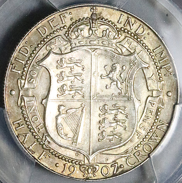 1907 PCGS AU 55 Edward VII 1/2 Crown Great Britain Rare Silver Coin (25021801C)