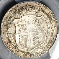 1908 PCGS AU 50 Edward VII 1/2 Crown Great Britain Rare Silver Coin (25021802C)