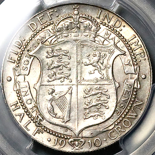 1910 PCGS AU 55 Edward VII 1/2 Crown Great Britain Scarce Silver Coin (25021803C)