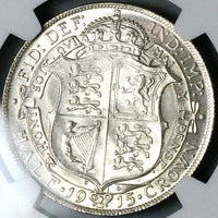 1915 NGC MS 64 1/2 Crown George V Great Britain Sterling Silver Coin (24112901C)