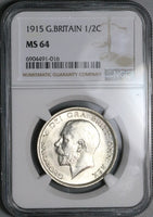 1915 NGC MS 64 1/2 Crown George V Great Britain Sterling Silver Coin (24112901C)