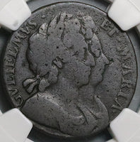 1694 NGC VG 8 William Mary 1/2 Penny England Great Britain Colonial Coin (25021203C)