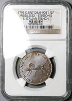 1795 NGC MS 63 Stinton's 1/2 Penny Conder Middlesex Grasshopper DH 904 Token Coin (24072802C)