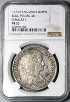 1673/2 NGC VF 30 Charles II Crown Rare England Great Britain Overdate Silver Coin POP 2/2 (24051502C)