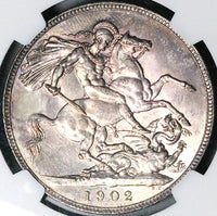 1902 NGC MS 63 Great Britain Edward VII Crown 256k Dragon Silver Coin (24100601D)