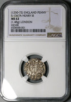 1250 NGC MS 62 Henry III England Long Cross Penny Silver Coin S-1367A POP 3/0 (24082404C